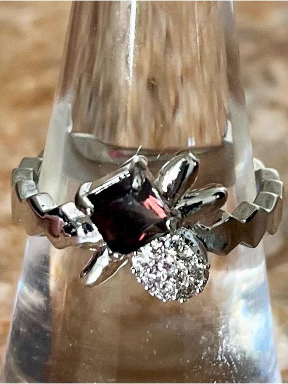 Bomb Party Retro Queen Bee Bringback Black Onyx & Diamond CZ on Rhodium Ring HTF
